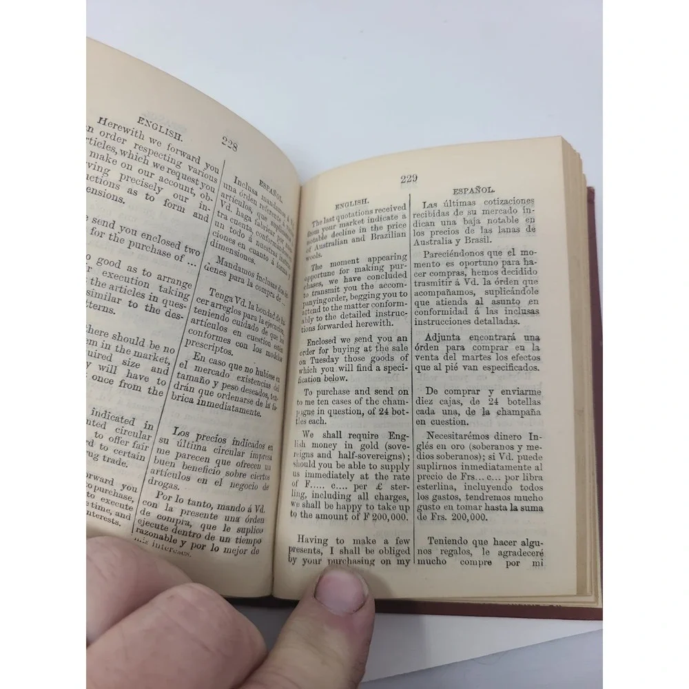 Antq 1895 English-Spanish Commercial Correspondent Hossfeld's Pocket Book London
